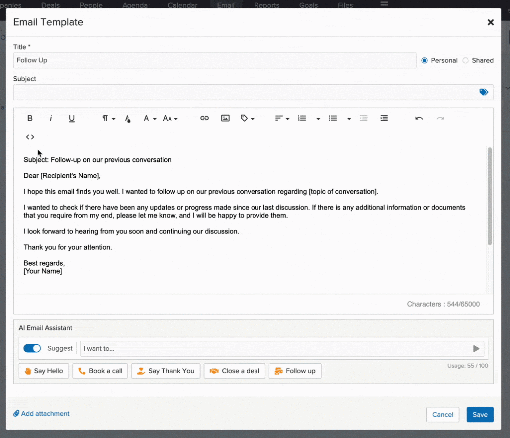 AI Email Assistant of Pipeline CRM