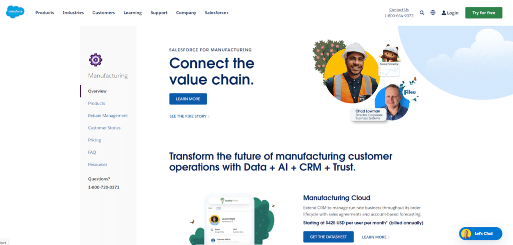 2. Salesforce - Best CRM for Large-scale Manufacturers