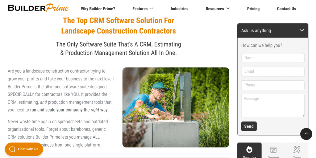 Builder Prime: Landscaping CRM for Estimation and Product Management