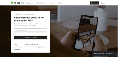 Screenshot of Houzz Pro software designed for modern construction firms to manage projects and clients.