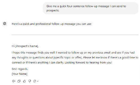 A quick, professional follow-up email template to re-engage prospects who haven’t responded to initial outreach.