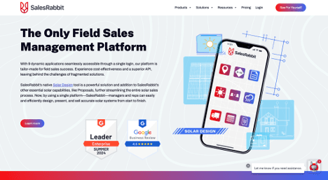 SalesRabbit homepage showcasing its sales tracking and field management features for construction sales teams.