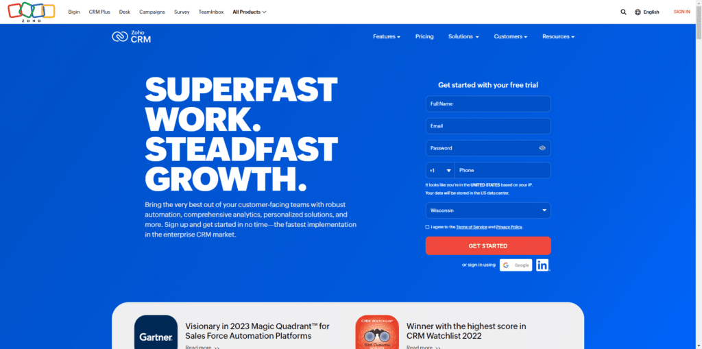 Zoho CRM- Best NutShell Alternative for Manufacturing Teams that Need Complete Customization